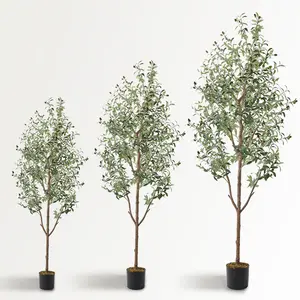 Artificial Olive Tree 7Ft/6Ft/5Ft Tall Faux Silk Plant for Home Office Decor Indoor Fake Potted Tree with Natural Wood Trunk and Lifelike Fruits Decorative Ornaments Wooden