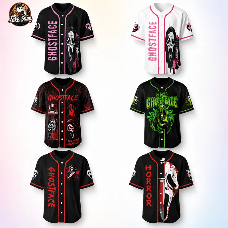 Ghostface Scream Horror Movie Collectible Baseball Jersey Shirt - Cozy Fit, Clean Lines, Minimalist Look, Versatile for Multi-Season Wear