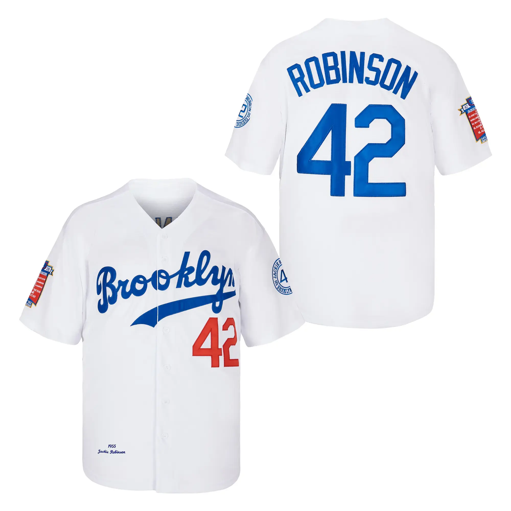 Mens Brooklyn 42 Robinson Baseball Jersey Vintage Legend Patches White Blue Streetwear Sport Top Sport Outdoor Clothing