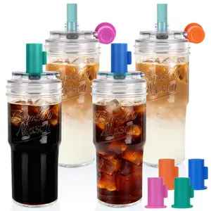 CAP CUP Upgraded 24oz Glass Cup with Leak-Proof Lid & Straw Perfect For Coffee, Smoothies, Juice & Cocktails CAP CUP Upgraded 24oz Glass Cup with Leak-Proof Lid & Straw Perfect For Coffee, Smoothies, Juice & Cocktails