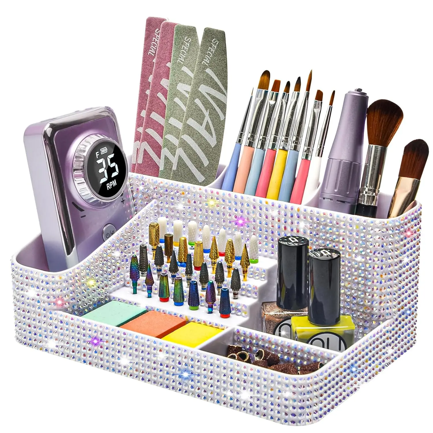 Makeup Organizer,Clear Acrylic Multifunctional Nail Tool Organizer,Cosmetic Storage Holder for Nail Drill Bits,Makeup Brushes,Lipsticks,Nail Tech Supplies,Vanity Desktop Display Case,Large Capacity Nail Art Tool Storage Box