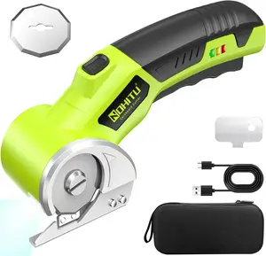 Cordless Electric Scissors: 4V Rechargeable Rotary Cardboard Cutter, 3000mAh Battery, with LED Light & Safety Lock, 2 Blades, Electric Box Cutter for Fabric Carpet Carton Plastic Leather Cloth