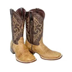 RANCHO SEMENTAL MEN’S Olden Tan Western Boots Whit Brown Top