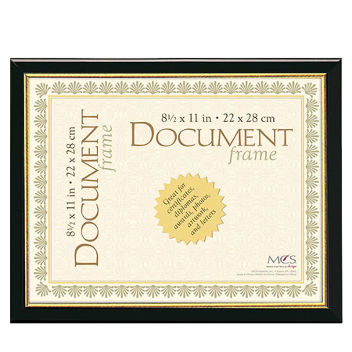 MCSB 8.5x11 Classic Traditional Wood Document Frame, Black with Gold Trim, Wall-Mount Graduation Diploma Holder for Baby & Maternity, Office Decor