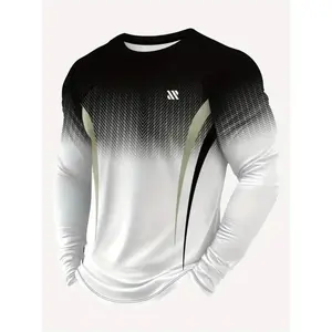 Men's Long Sleeve Gym Training Shirt, Gradient Color, Breathable Fabric, Casual Fitted Design