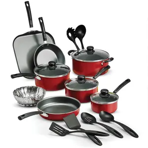 Tramontina Primeware 18-Piece Nonstick Cookware Set with Ceramic Glass Lids & Aluminum Pans for Gas Electric & Ceramic Glass Cooktops