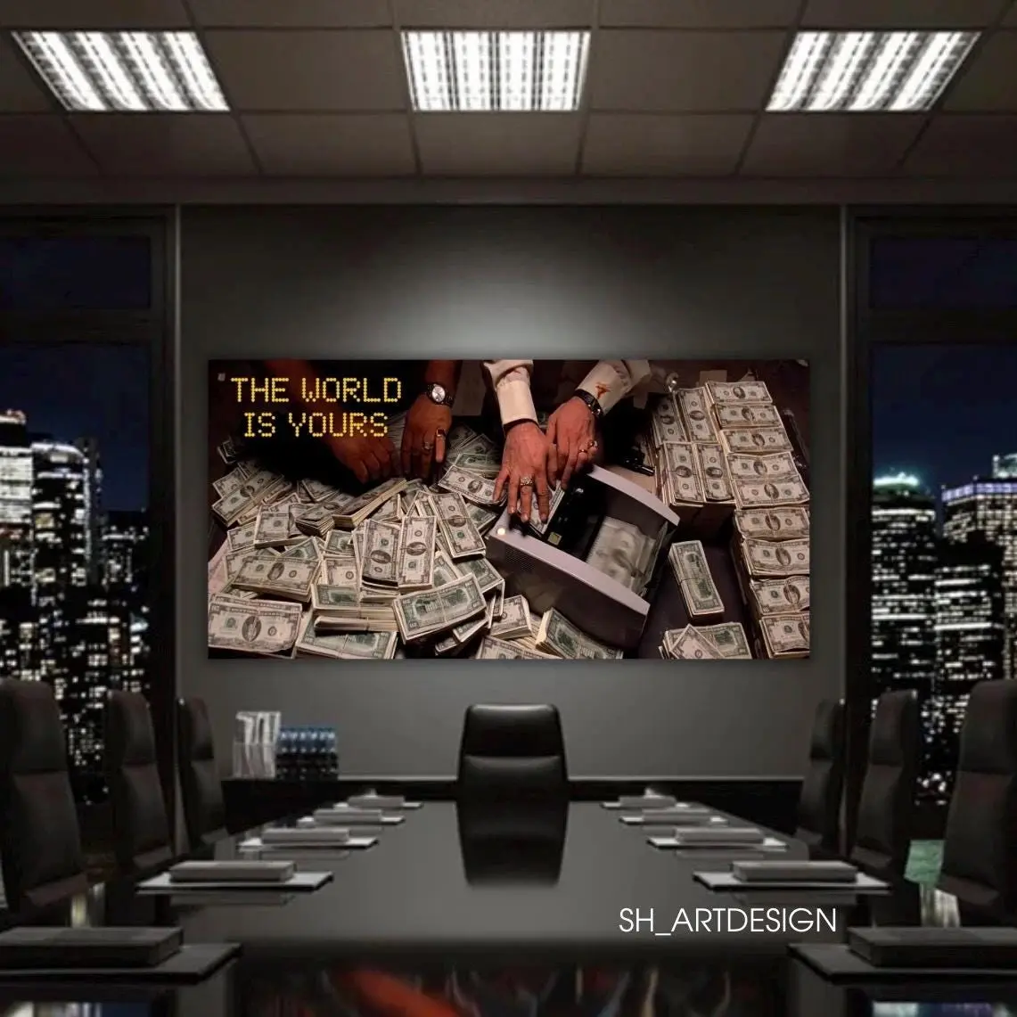 Painting The World Is Yours,Scarface,Al Pacino Scarface Art,Epic Scene Dollar Scarface,Premium Canva,Wall Decor,Motivation,Office Home Decor