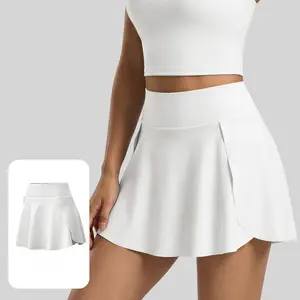 Side pocket breathable sports short culottes, slimming running, fitness, tennis, anti-glare fake, two yoga skirts