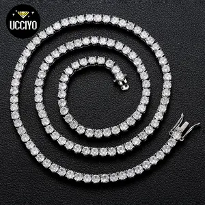 6mm Inlaid Shiny Synthetic Moissanite Tennis Chain Necklace for Men Women Hip Hop Rap Party Fine Jewelry Gift【#N14】