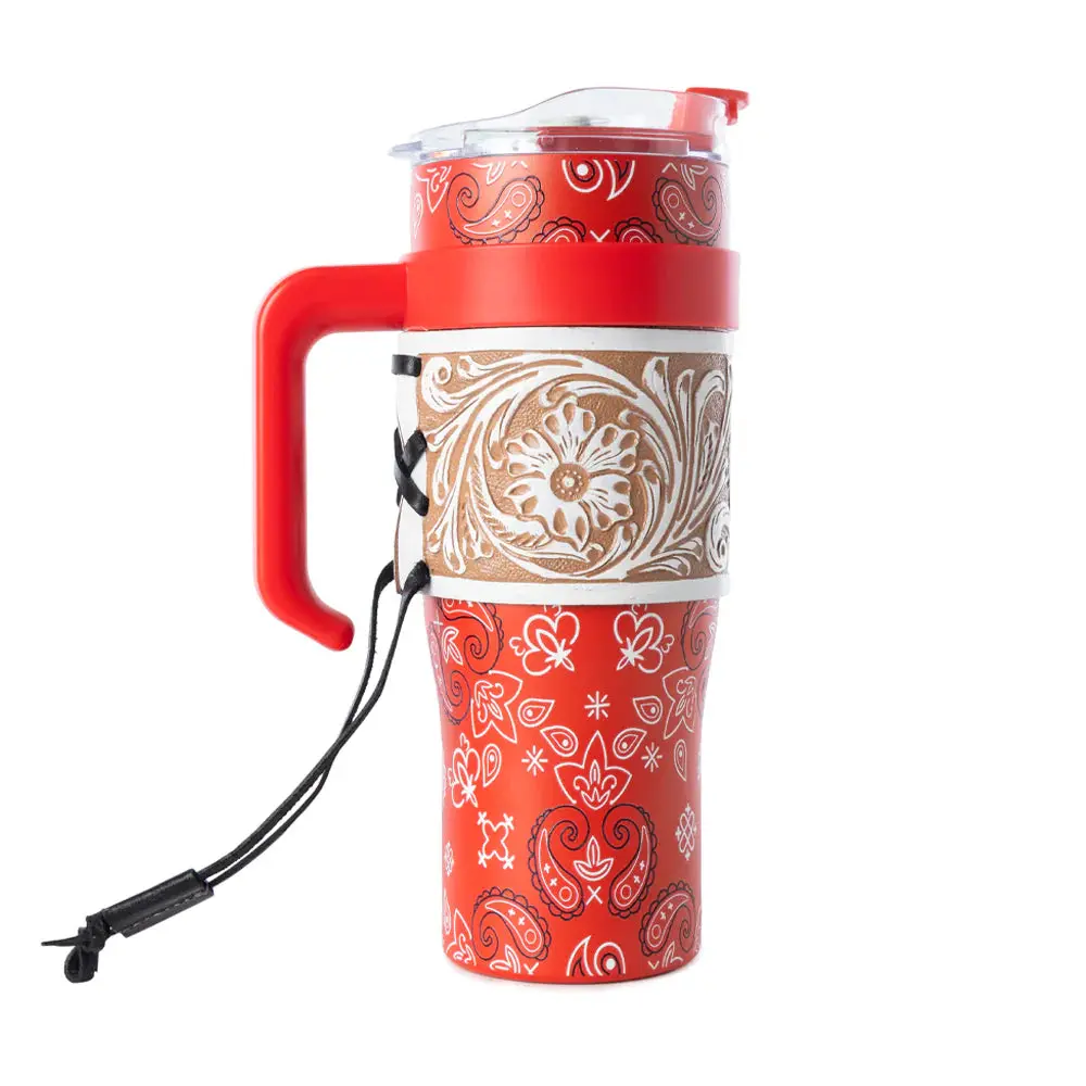 Wyoming Western Insulated Tumbler with Hand Tooled Sleeve by Myra