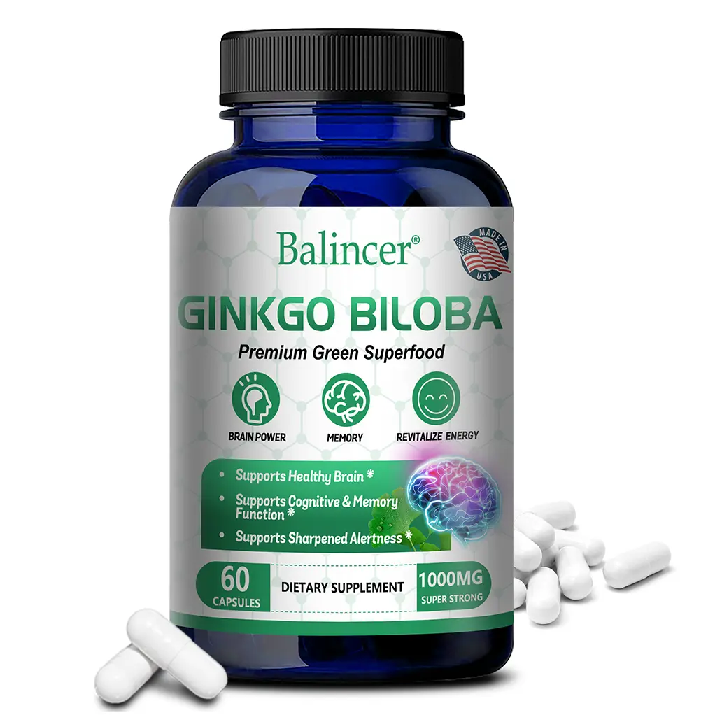 Balincer Ginkgo Biloba Health Supplement, supports brain cognitive function and memory, 60 capsules.
