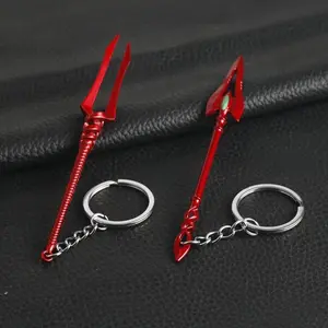 2Pcs Mini Red Metal Spear Keychains - Longinus & Cassius Alloy Pendants, Anime Collectible Fashion Accessory