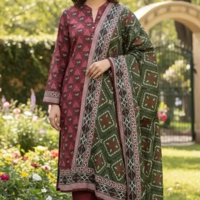 Soft Khaddar Printed Three Piece Ready To Wear For Womens Best For Light Winter Spring Season Womenswear Clothes