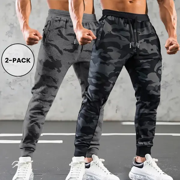 Men's Camouflage Athletic Streetwear Joggers - Street Style Pants with Zipper Pockets, Stretch Fabric for All-Season Casual Wear, Athletic Joggers, Camouflage Streetwear Joggers