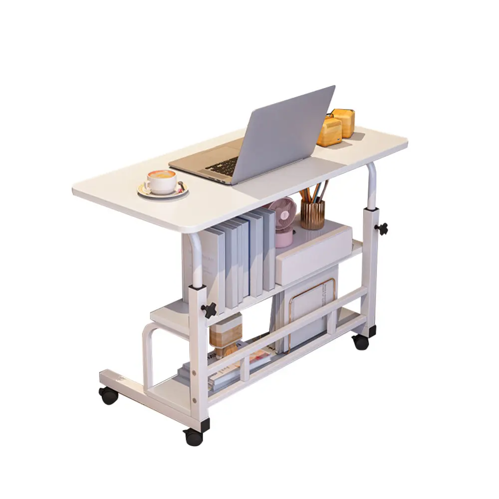 Height-Adjustable 315in Wheeled Laptop Desk, Portable Mobile Small Computer Workstation with Built-in Wheels, Bookshelf (A), Ergonomic Effortless Lifting Office Furniture with Easy Setup, Wheeled Desk, Desk Setup
