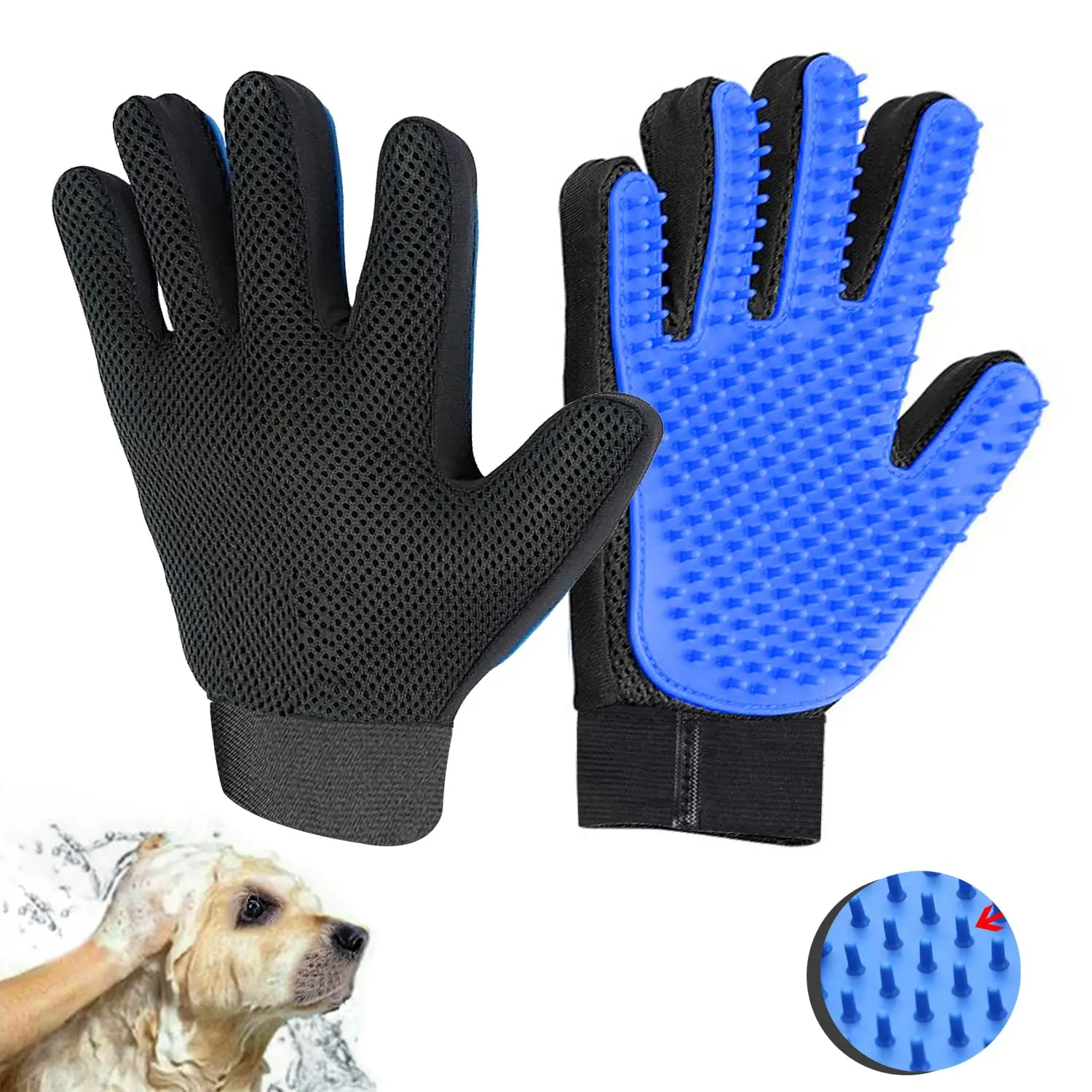 Pet Grooming Gloves, Upgrade Version with Enhanced 255 Silicone Grooming Tips, Hair Remover Mittens for Dogs & Cats, Bath Brush, 2-in-1 Deshedding & Massage Mitt, 5-Finger Flexible Design, for Bathing & Grooming, Safe for Long/Short/Curly Hair Pets