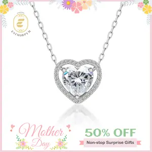 EOM Moissanite 1-2ct Halo Heart Pendant Necklace Sparkling White Heart Pendant Copper Necklace Jewelry for Wedding Engagement Anniversary Romantic Elegant Gift Daily Wear mothersdaygift