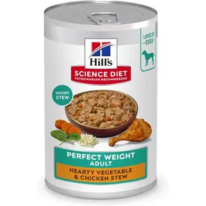 Hill's Science Diet Adult Perfect Weight Wet Dog Food, Hearty Vegetable & Chicken Stew, 12.5 oz. Cans, 12-Pack