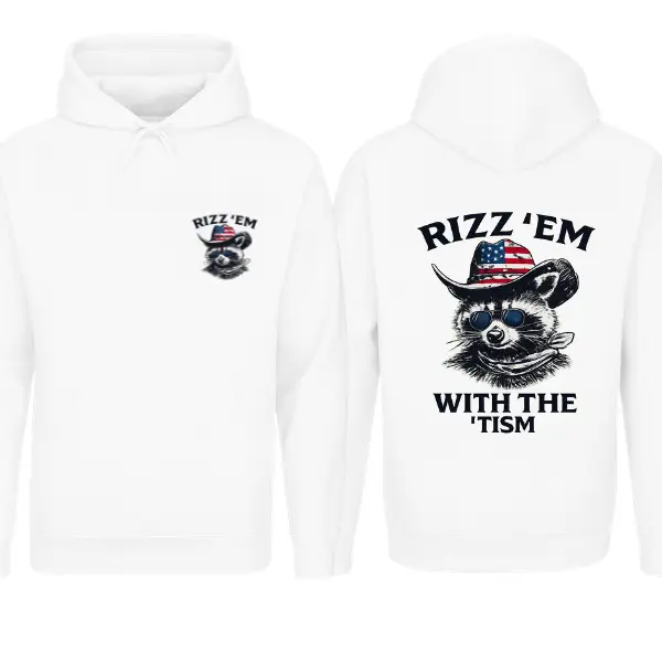 Rizz 'Em With The 'Tism Hoodie, Funny Raccoon Sweatshirt, Autism Support Graphic Hoodie, Unisex Streetwear Pullover, Trendy Casual Outfit