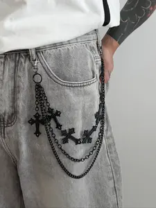 Men's Cross Pendant Multi-Layered Tassel Metal Fashion Accessory, Hip Hop Punk Style Pants Chain, Vintage Waist Jewelry Gift, Western Jewelry