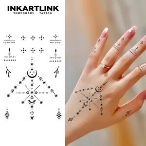 INKARTLINK Semi-Permanent Henna Fake Stickers Tattoos (2 Sheets), Adult Art Designs, Waterproof, Realistic, Adhesive-Free, No Reflection, 1-2 Weeks Long-Lasting, Suitable for All Skin Types, Ideal for Swimming, Parties, Fake Tattoos