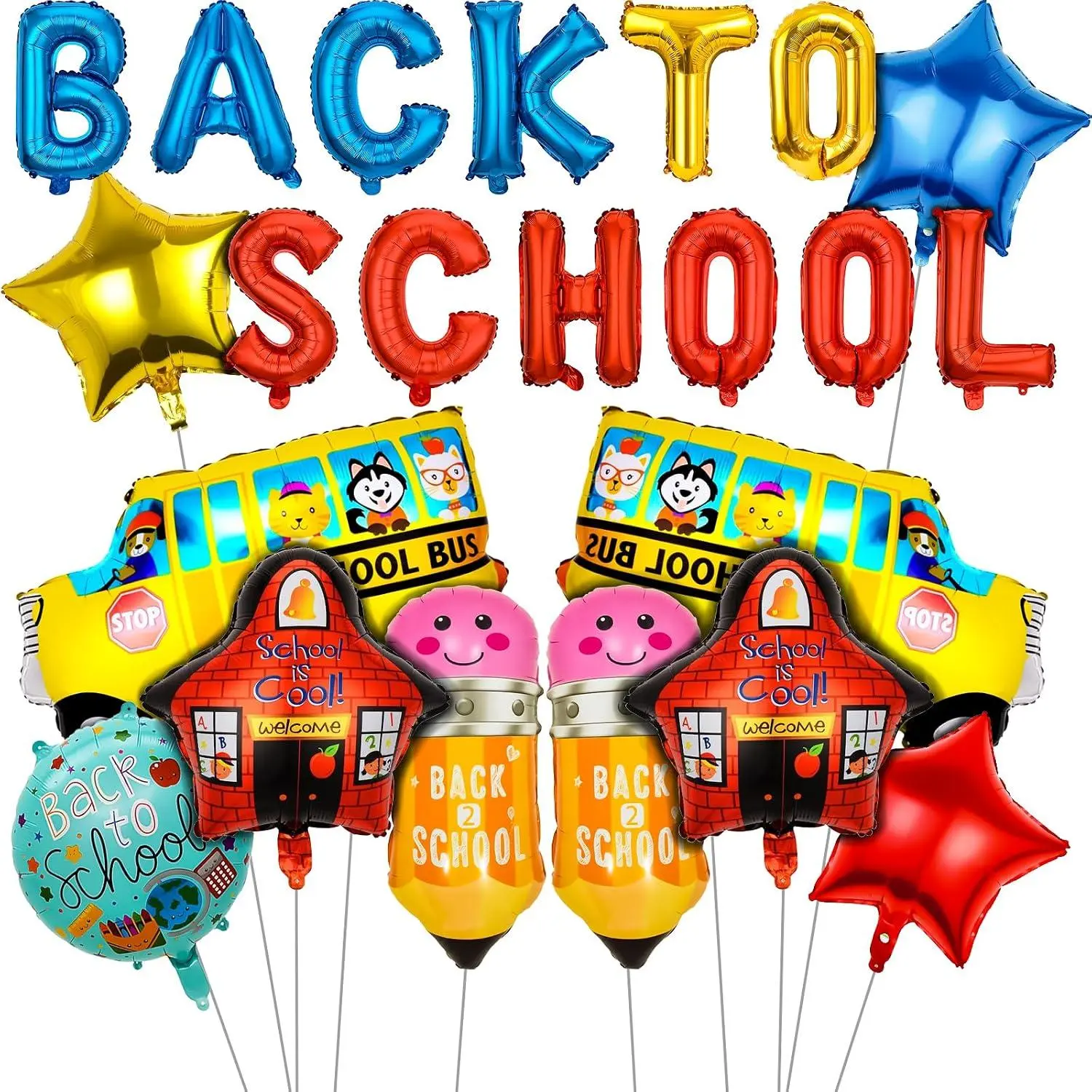 22 Pcs Back To School Balloons, Back To School Decor Include Letters Bus House Pencil Sphere Star Foil Balloon For Back To School Decorations, First Day Of School Balloons
