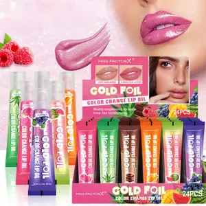 Miss FactorX Gold Foil Color Change Lip Oil 24pcs Box Premium Gift Set Moisturizing Long Lasting No Fading Enhancing Lip Color Makeup Cosmetic Glossy Lipgloss - Lipstick