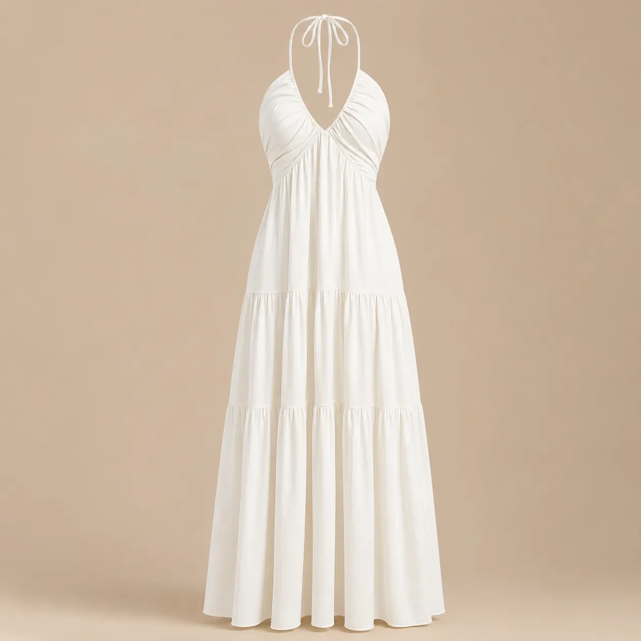 Women's Backless Halter Neck Maxi Dress - Deep V Sleeveless Tiered Flowy Sundress for Summer Vacation, Beach, Casual Daily Wear