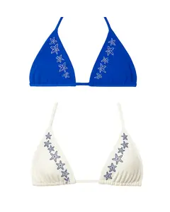 Ocean Breeze Star Fish Top Classic Triangle Bikini Top with Embroidered Starfish Adjustable Neck and Back Ties Removable Pads for Customizable Fit