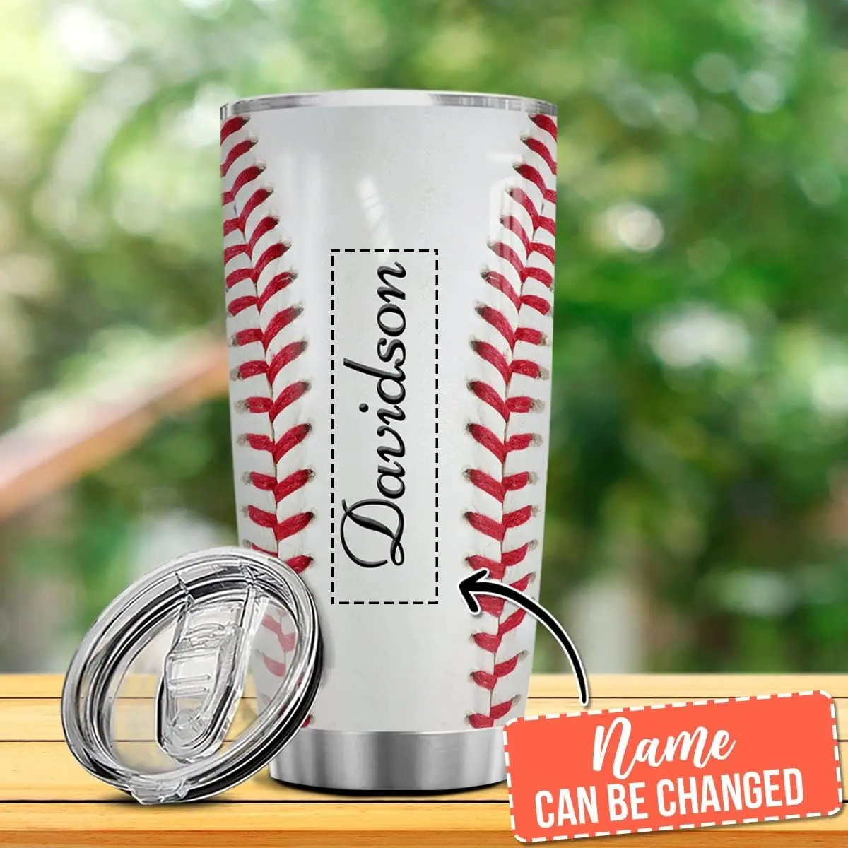 Personalized Baseball Tumbler, Custom Name, Red Stitch Design, Christmas Gift for Players, Coaches & Fans
