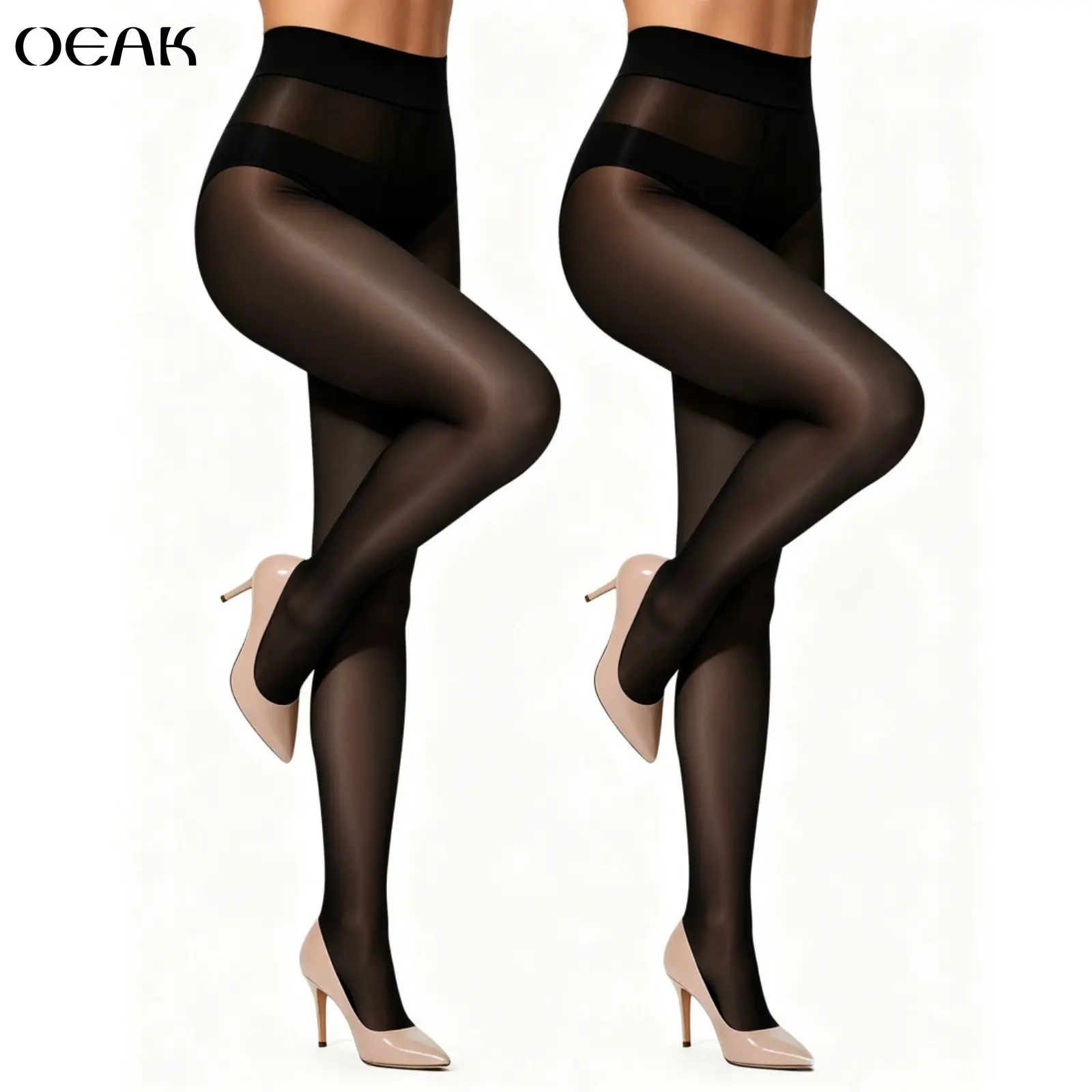 OEAK 2 pairs Shiny Sheer Oil Tights – High Waist, Silky Comfort Stretch Pantyhose for Dressy Occasions
