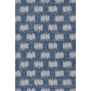 Ziba Home Villa Outdoor Rug Turin Blue – Bold Geometric Pattern – Non-Slip, Weather-Resistant 100% Polypropylene Rug for Stylish Indoor/Outdoor Spaces