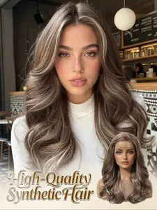 13x4 HD Lace Front Wig 18" Highlight Brown with Silver White Body Wave Synthetic Wig Heat Resistant Body Wave Wigs