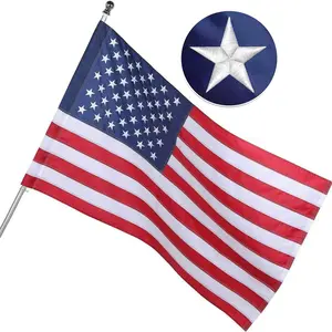 Pole Sleeve American Flag, Outdoor, Heavy Duty, Embroidered Stars, Sewn Stripes, 210D Polyester, Quadruple Stitched Fly End(Pole Not Included), Durable Construction, Patriotic Display Residential Commercial Use