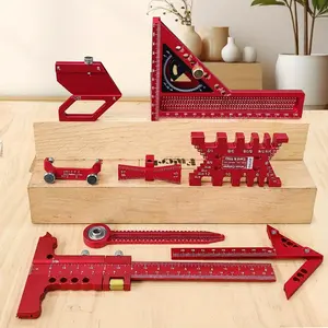 Woodworking Combination Tool Kit, 9-piece Set with Box, Precision Carpenter Quick Splicing Planning and Layout Tool, Aluminum Ruler, Center Finder, Circular Drawing Compass, Honing Guide Rail, Altimeter