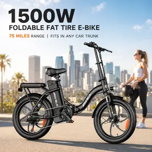 ARKVELD Lite 1 1500W Foldable Fat Tire E-Bike for Adults  10s Fold 28MPH 75mi Range 48V13AH Removable UL2849 Bat | Dual Disc Brakes Front Susp Adj Seat LCD | All Terrain Commute Camp Beach Snow Fits Car Trunk Fast Free Ship 1-Yr Wty compact Fat Tire Ebike