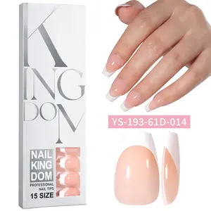120pcs Nude Pink Almond Shape French Press On Nails Medium Long Soft Gel Full Cover Glossy Finish with White Edge Easy Application Wearable False Nails for Women DIY Manicure