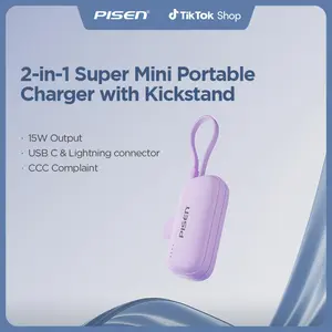 PISEN Tiny 15W Mini 4500mAh CCC certification Power Bank with Integrated USB-C Cable Charges Both Ways Doubles as Lanyard Lightweight Compact Portable Charger