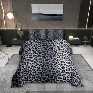 Feelyou Animal Theme Breathable Polyester Fiber Duvet Set - Multi-Size Leopard Print Bedding, Travel Ready Soft Bed Collection for Boys, Grey Black Cheetah Print Comforter Set