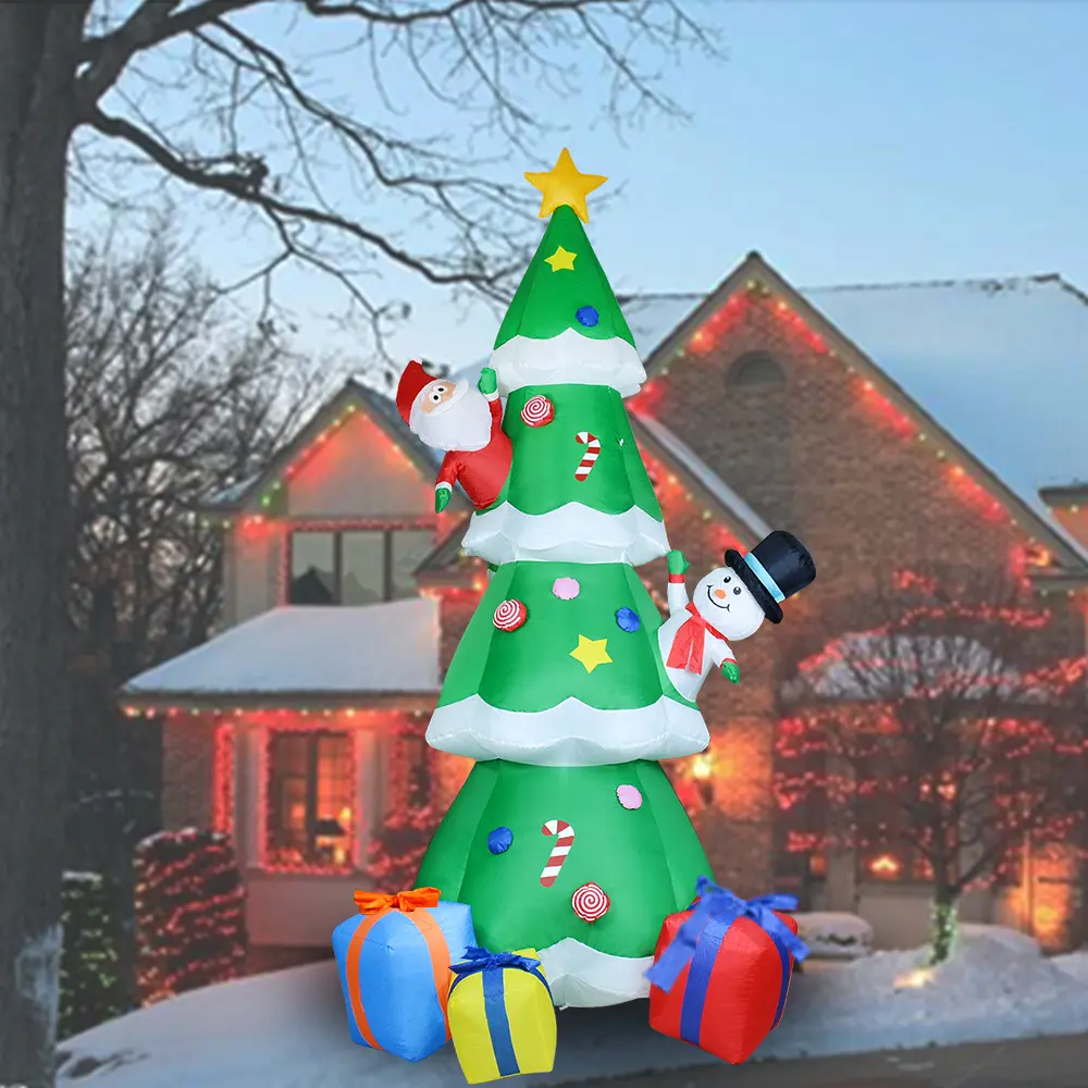 9Ft Christmas Inflatable Decoration Green Christmas Tree with Build in LED, Blow up Inflatable Tree with Multicolor Gift Boxes and Star for Christmas Party Indoor, Outdoor, Yard, Garden, Lawn Décor