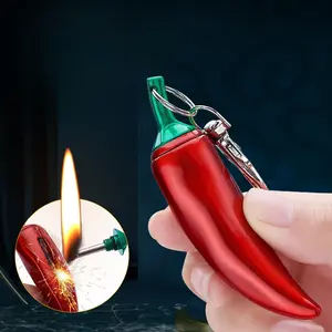 (Fuel not included) Creative red pepper lighter, keychain lighter, cool and fun, soft flame lighter, unique birthday gift