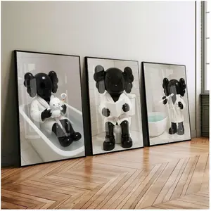 [No Frame] Set of 3 Black Kaws in Shower & Bathroom