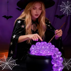 Magic Cauldron Bubble Lamp- Indoor Halloween Decor - Black PVC Plastic Bowl “Enchanted” Party Decor - Spooky Vintage Decor for Home Kitchen Room Party Table