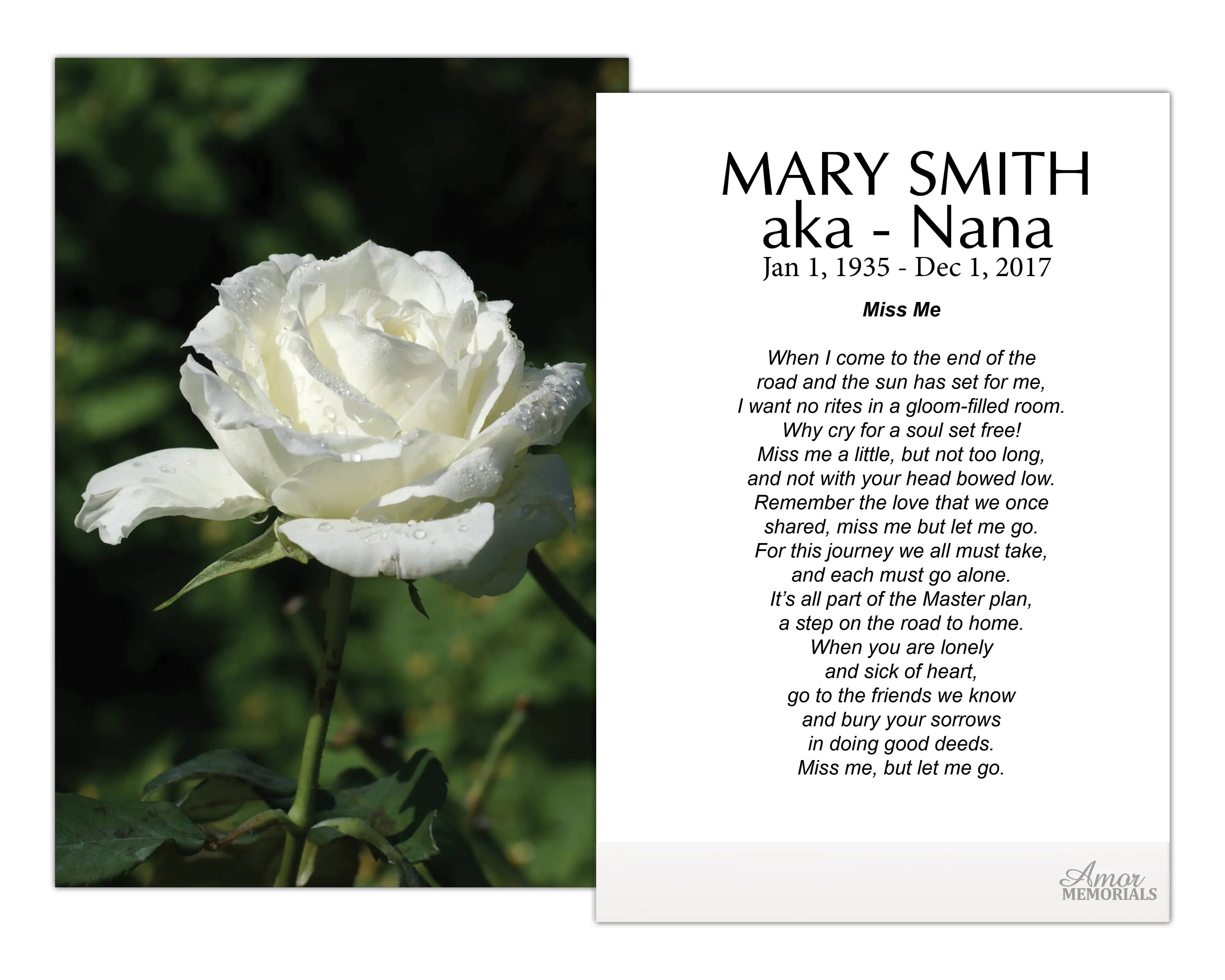 Personalized Memorial Prayer Cards FPC1015EN 2.5" x 4.25" High-Quality Satin Card Stock Optional Lamination for Wake Services Customizable with Name and Optional Lamination for Durability