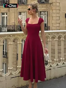 Women's Solid Color Square Neck Tie-back Bodycon Pleated Dress, Butterfly Short Sleeves Ruched Backless Lace-up A-line Midi Dress, Holiday Party Evening Gown Formal Dress, Elegant Formal Dress, Ladies Summer Holiday Casual Dresses