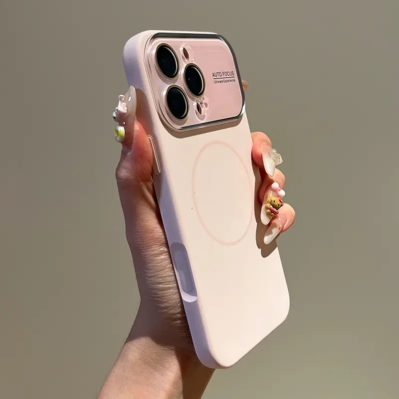 Magnetic window liquid silicone compatible with MagSafe 17 series phone case, Soft silicone cover, Protective, Shockproof, suitable for iPhone17 14 Pro Max Plus lens protection supports wireless charging solid color design