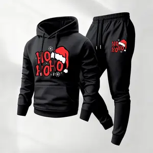 Men's Christmas Printed Hoodie and Drawstring Sweatpants Set, Menswear, Casual Athletic Long Sleeve Hooded Jacket & Trousers for Fall & Winter, Men's Clothing for Daily Wear, Sportswear Indoor Outdoor, Tracksuit, Athleisure Summer Clothes