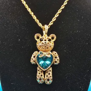14k Gold Laminated Teddy Bear Pendant with Necklace for Everyday Use