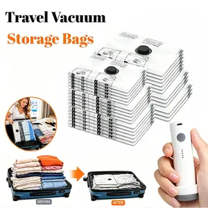 [2026 Upgraded] Travel Vacuum Storage Compression Bag Set with Rechargeable air Pump 15 Pack Waterproof &Reusable Compression Packing Bags for 3Size, 140L/Min Powerful Air Removal,Perfect for Carry-On Suitcases Summervibes Organiser