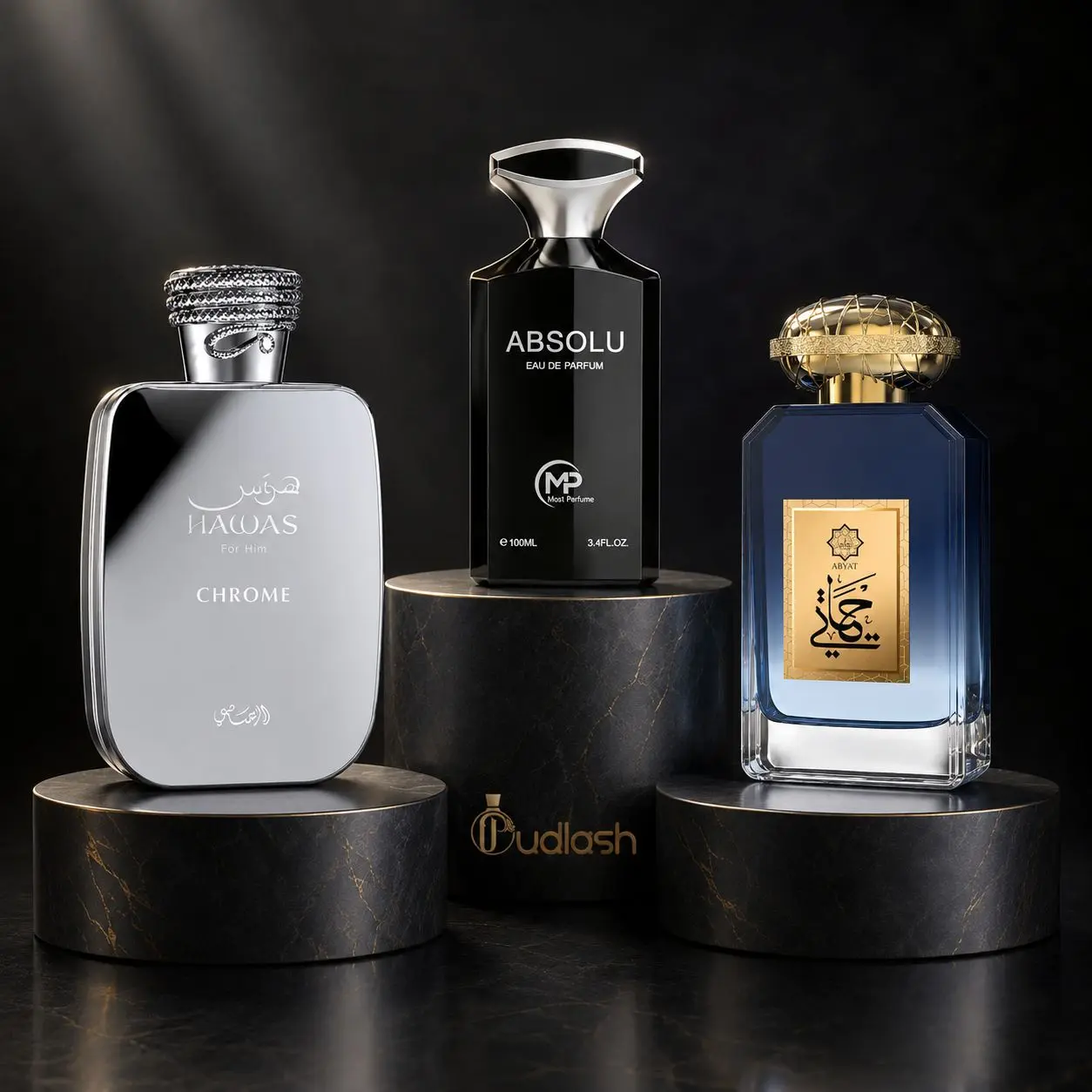 Habibi Bundle | Hawas Chrome + Mast Perfumes Absolu + Abyat Hayati | Men's Fragrance | 100 ML - 3.4 OZ | Eau De Parfum | Yellow Fruits - Orange & Peach